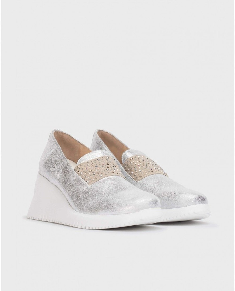 Wonders Silver Bone Moccasin | Wedges