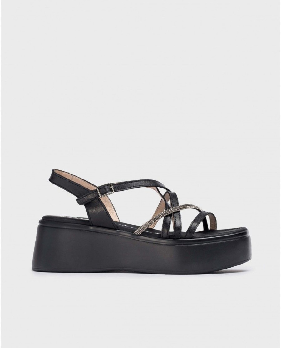 Wonders Black Martina Platform Sandals | Sandals