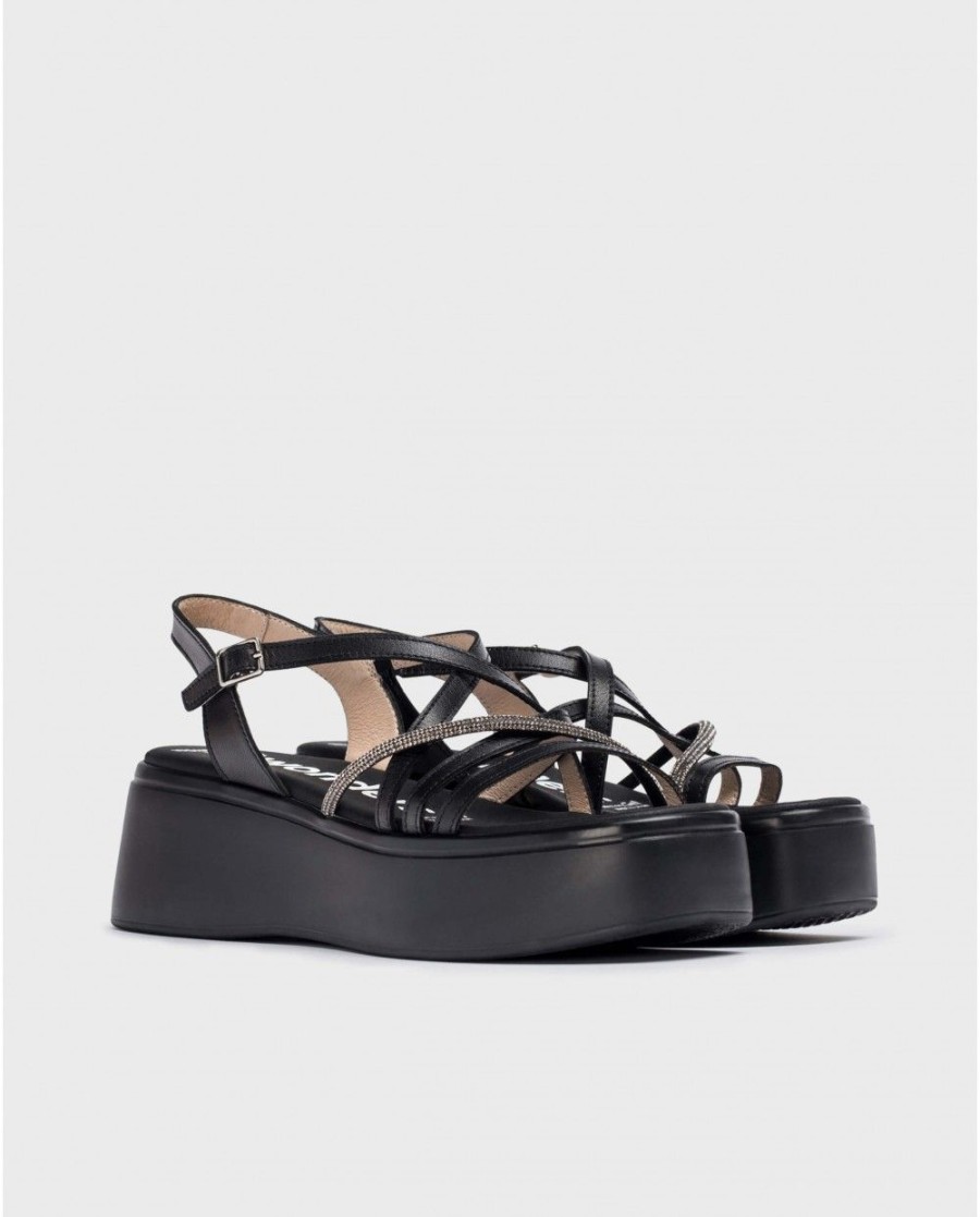 Wonders Black Martina Platform Sandals | Sandals