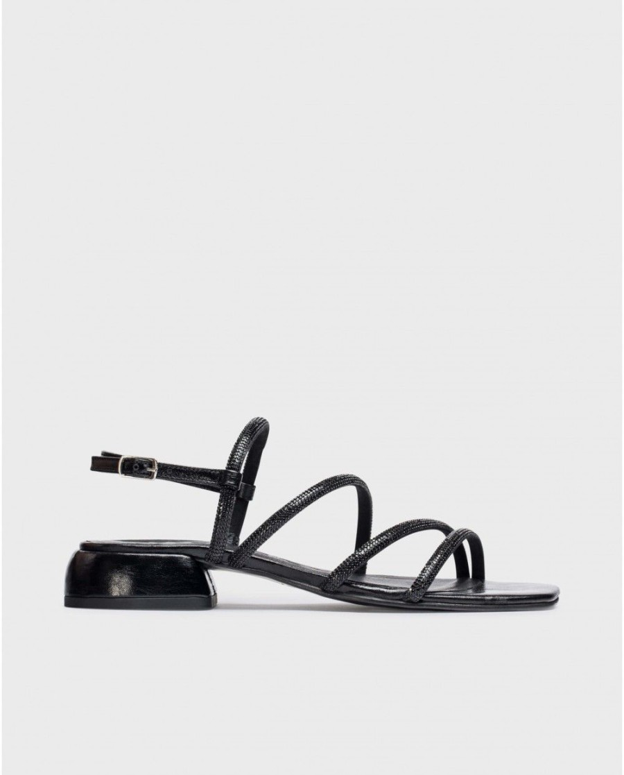 Wonders Black Zaida Flat Sandals | Flat Shoes