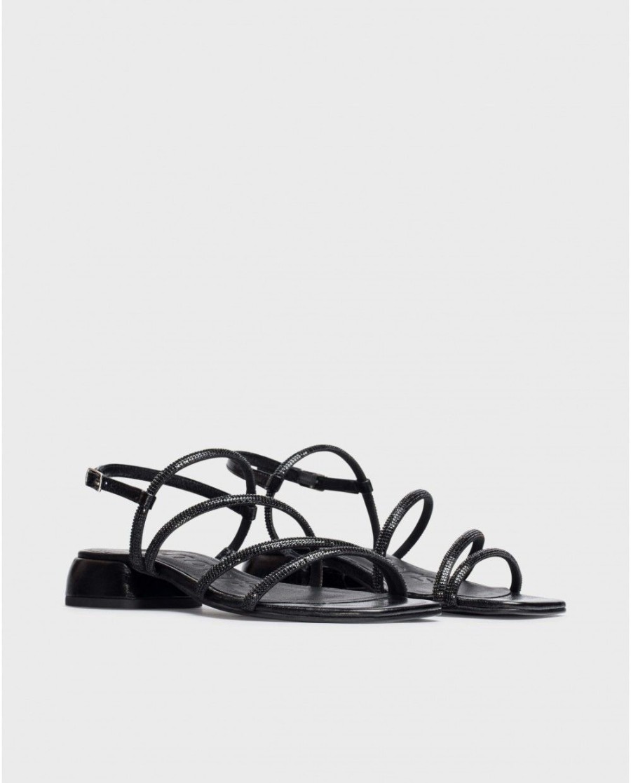 Wonders Black Zaida Flat Sandals | Flat Shoes