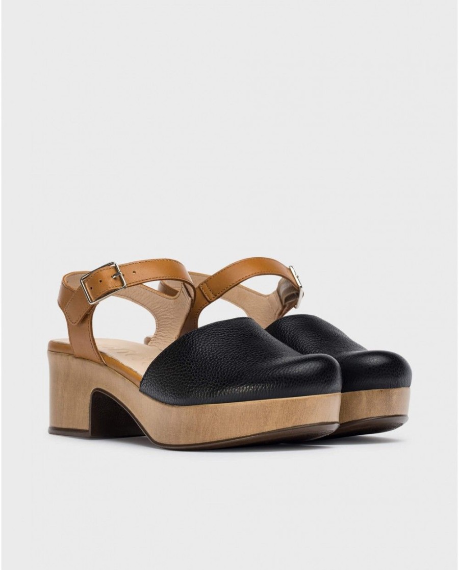 Wonders Black Amsterdam Clog | Platforms