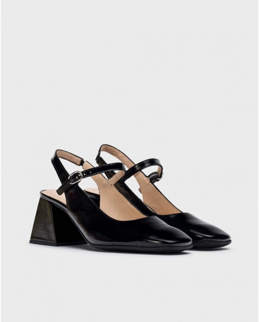 Wonders Black Jane Slingback Sandals | Heels