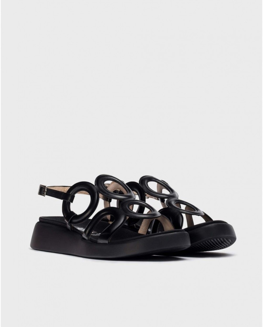 Wonders Black Arizona Sandals | Flat Shoes