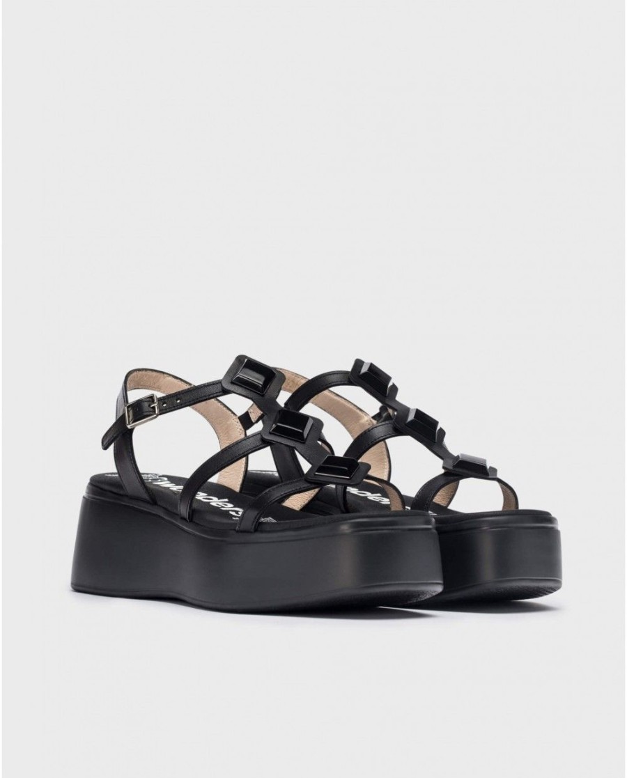 Wonders Black Carolina Platform Sandals | Sandals