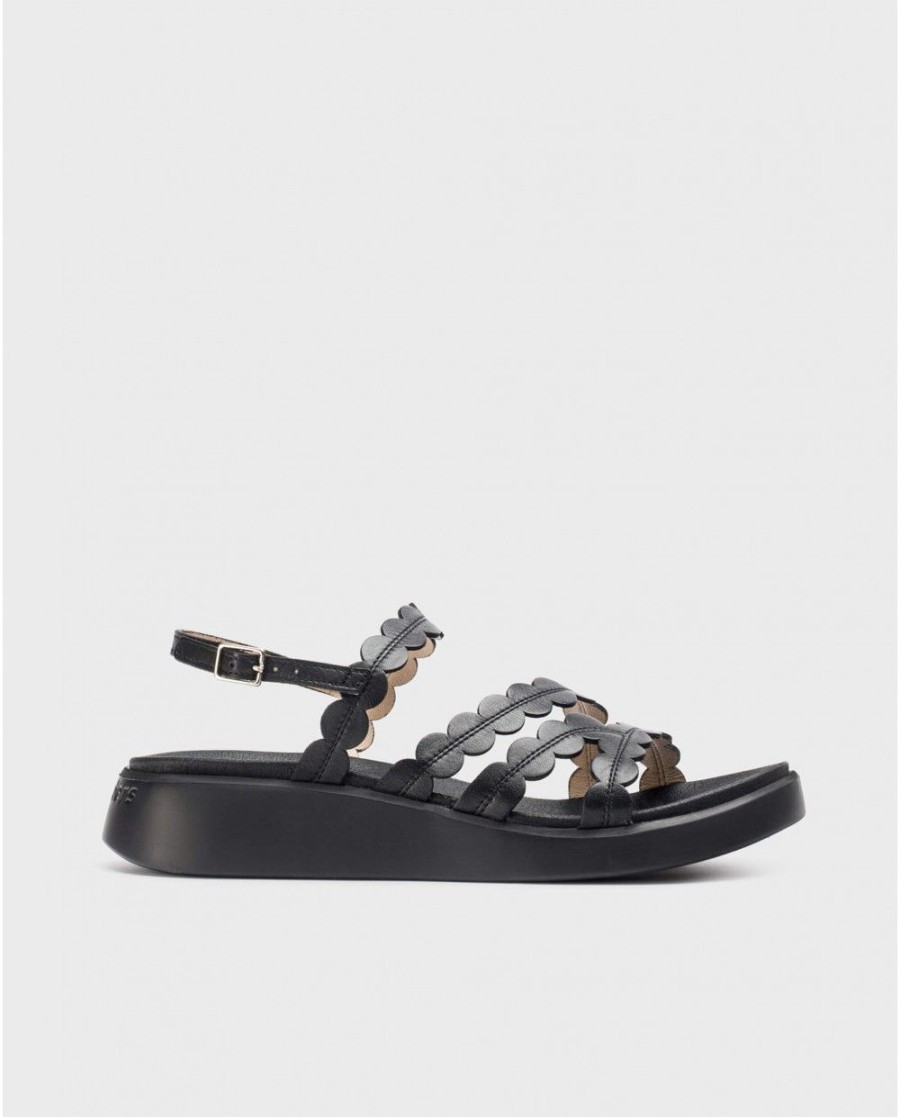 Wonders Black Motril Sandals | Flat Shoes