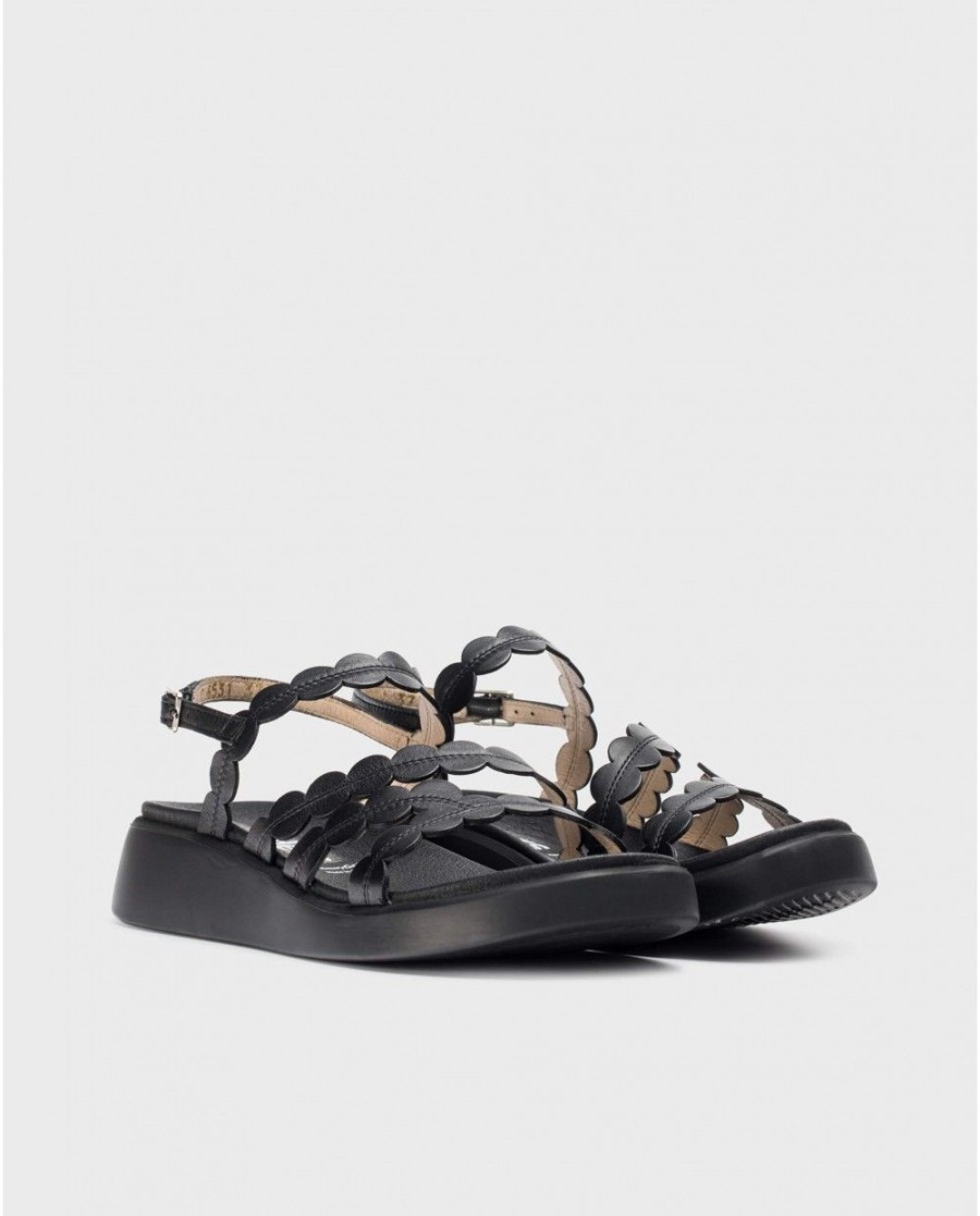 Wonders Black Motril Sandals | Flat Shoes