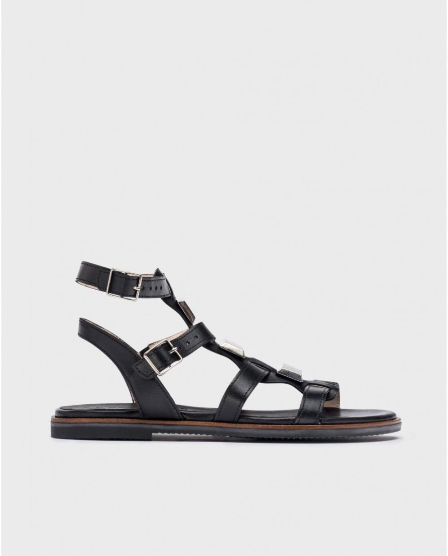 Wonders Black Olimpia Flat Sandals | Flat Shoes