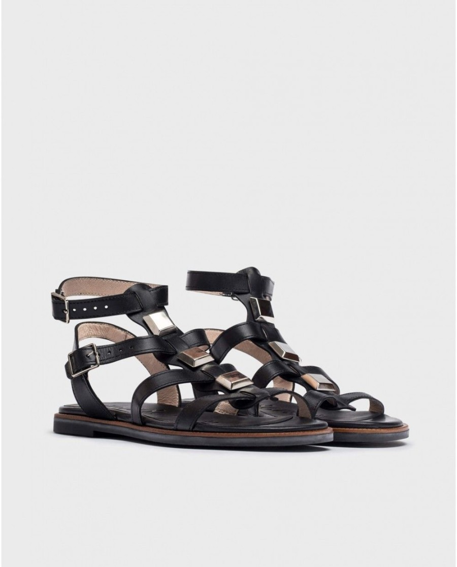 Wonders Black Olimpia Flat Sandals | Flat Shoes